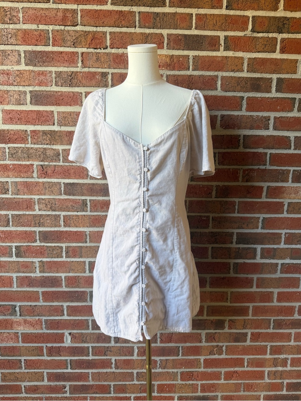 Abercrombie & Fitch Cream Button-Front Linen-Blend Tunic Dress